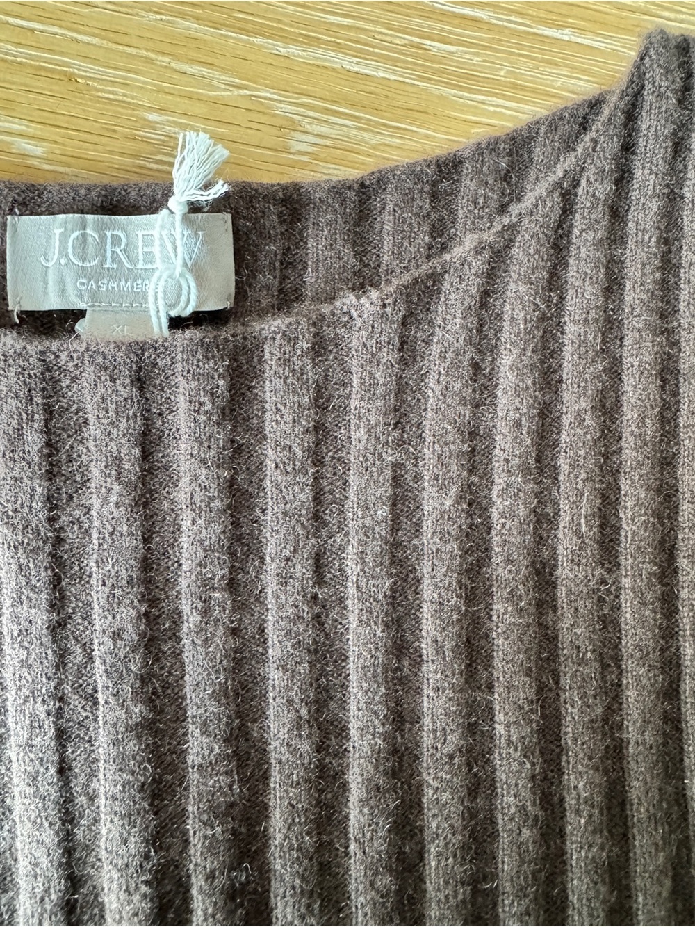 NEW J. CREW Wide-rib cashmere sweater shell heather chocolate XL CO327 *FLAW* - Picture 12 of 15